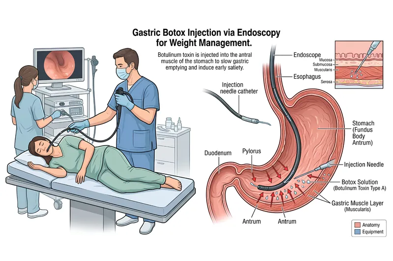 Infographie montrant l’effet du botox gastrique sur la réduction de l’appétit et la satiété