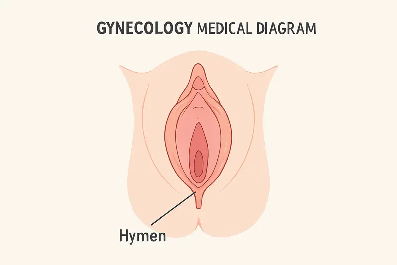 رسم طبي يوضح تشريح الأعضاء التناسلية الأنثوية وغشاء البكارة