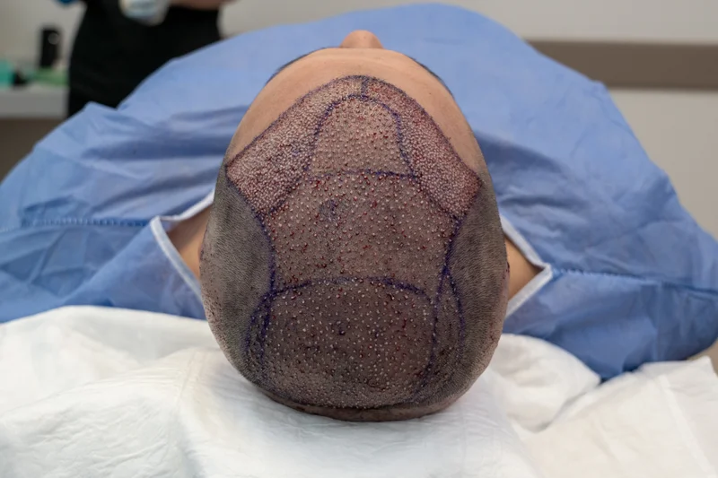 شكل توزيع بصيلات الشعر مباشرة بعد زراعة الشعر بتقنية DHI