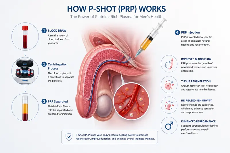 Medizinisches Diagramm zur Anwendung von plättchenreichem Plasma bei der P Shot Behandlung