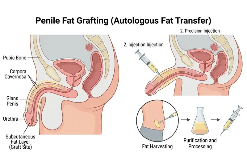 Medical illustration of penile fat grafting